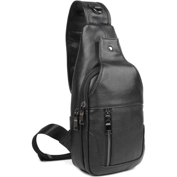 Cowhide Leather Waterproof Casual Daypack Sling Shoulder Chest Crossbody Bag - Picture 1 of 8